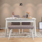 Kalune Design Išplečiamas pietų stalas ir kėdės (4 vienetai) Santiago Baltas-Soho Pilkas