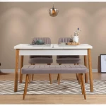 Kalune Design Išplečiamas pietų stalas ir kėdės (4 vienetai) Santiago Baltas Atlantic-Soho Pilkas