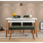 Kalune Design Išplečiamas pietų stalas ir kėdės (4 vienetai) Santiago Baltas Atlantic-Green
