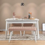 Kalune Design Išplečiamas pietų stalas ir kėdės (4 vienetai) Santiago Baltas-Stone