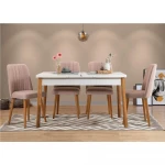 Kalune Design Išplečiamas pietų stalas ir kėdės (5 vienetai) Santiago Baltas Stone