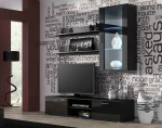 SOHO 5 set (RTV180 cabinet + Wall unit + shelves) Juodas/Juodas gloss
