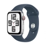 Išmanusis laikrodis Apple Watch SE GPS + Cellular, 44 mm, Sidabro spalvos aliuminio korpusas su audros mėlynumo spalvos sportiniu dirželiu - S/M