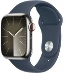 Išmanusis laikrodis Apple Watch Series 9 GPS + Cellular, 41mm Nerūdijančio plieno korpusas sidabro spalvos su sportiniu dirželiu w kolorze sztormowego błękitu - S/M