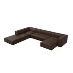 Šešiavietė odinė kampinė sofa Agawa, 365x270x68 cm, tamsiai rudos spalvos