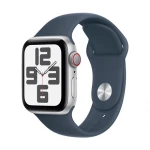Išmanusis laikrodis Apple Watch SE GPS + Cellular, 40 mm, Sidabrinės spalvos aliuminio korpusas su audros mėlynumo spalvos sportiniu dirželiu - S/M