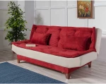 Kalune Design CREAM 3 vietų sofa-lova Kelebek - Claret Raudona, Kreminis