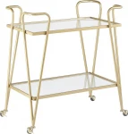 Beliani 2 pakopų metalinis virtuvės vežimėlis su stiklu auksinė NOTI