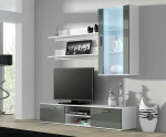 SOHO 5 set (RTV180 cabinet + Wall unit + shelves) Baltas/Pilkas gloss