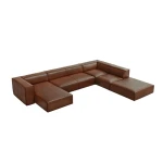 Šešiavietė odinė dešininė sofa Agawa, 365x270x68 cm, ruda