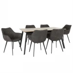 Valgomojo baldų komplektas HELENA 1 su 6 kėdėmis (37049), stalviršis: MDF plokštė su natūralaus ąžuolo fanera, rėmas: metalinis