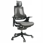 Vadovo kėdė WAU su galvos atrama, 65x49xH112-129cm, pilkos spalvos audinys, rėmas: juodas