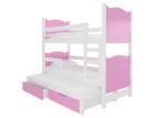 Dviaukštė lova Leticia, 180x75 cm/172x75 cm, rožinė/balta