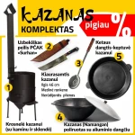 Komplektas: Krosnelė (3mm) Kazanas 16L – Dangtis-keptuvė- Kiaurasamtis – Peilis