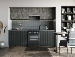 TAMARA 240 kitchen set, color: front - pilkas marble / juodas, body – carbon wood, worktop – pilkas