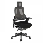Darbo kėdė WAU su galvos atrama 65xD49xH112-129cm, sėdynė: juodas audinys, atlošas: pilkas tinklinis audinys, juodas išo