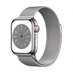 Išmanusis laikrodis Apple Watch Series 8 GPS + Cellular, 41 mm, Sidabrinės spalvos nerūdijančio plieno korpusas su sidabrinės spalvos "Milanese" dirželiu