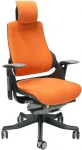 Biuro kėdė WAU su galvos atrama, 65x49x112-129 cm, sėdynė: vilkta audiniu, spalva: oranžinė, juodas išorinis rėmas