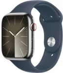 Išmanusis laikrodis Apple Watch Series 9 GPS + Cellular, 45mm Nerūdijančio plieno korpusas sidabro spalvos su sportiniu dirželiu w kolorze sztormowego błękitu - M/L