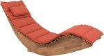 Beliani Sodo medinis šezlongas su raudona pagalvėle BRESCIA