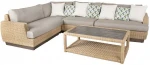 Lauko sofos komplektas TANJA, su kavos staliuku, 313/219x94xH71cm, rėmas: aliumininis su plastikinių vytelių apdaila, spalva: smėlio