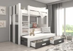 Dviaukštė lova Adrk Furniture Artema, 90x200 cm, balta/pilka