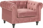 Beliani CHESTERFIELD rožinis aksominis fotelis